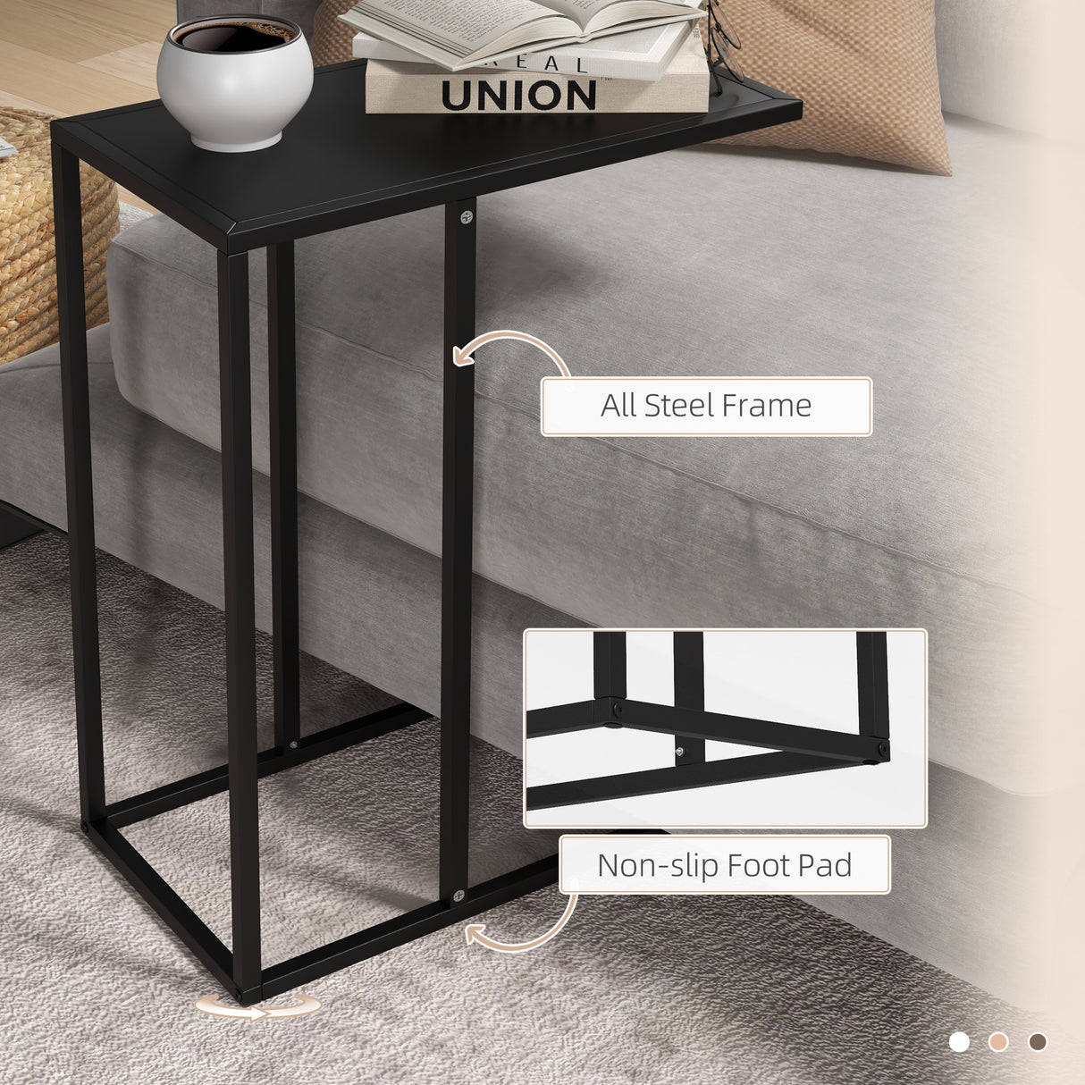 easycomfort easycomfort tavolino da salotto alto e industriale a forma di c in acciaio 46x26x60 cm nero