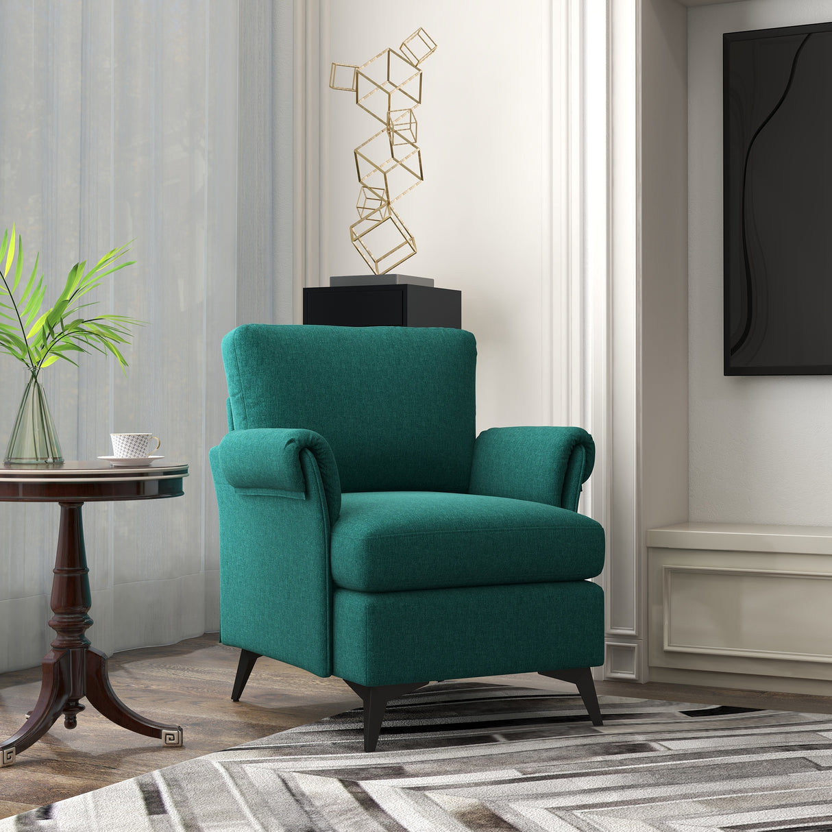 easycomfort easycomfort poltrona darredo in tessuto effetto lino traspirante con braccioli arrotolati 63x71x83 cm verde