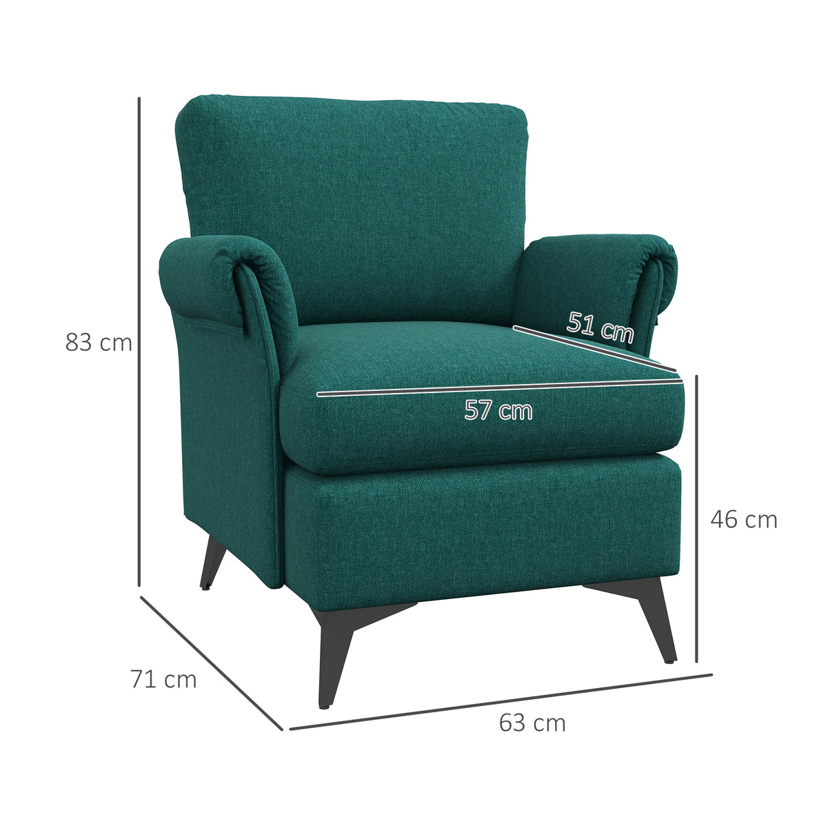 easycomfort easycomfort poltrona darredo in tessuto effetto lino traspirante con braccioli arrotolati 63x71x83 cm verde