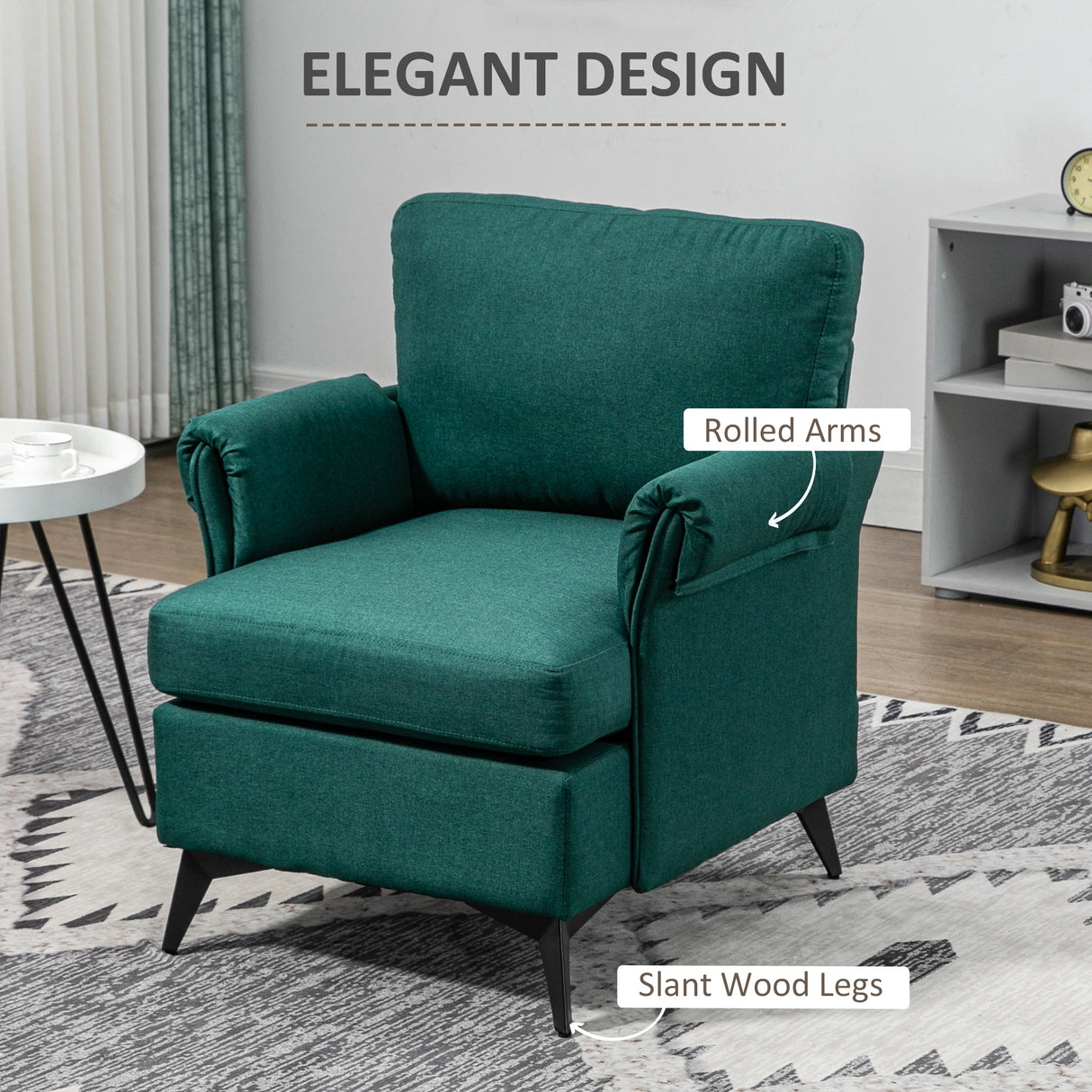 easycomfort easycomfort poltrona darredo in tessuto effetto lino traspirante con braccioli arrotolati 63x71x83 cm verde