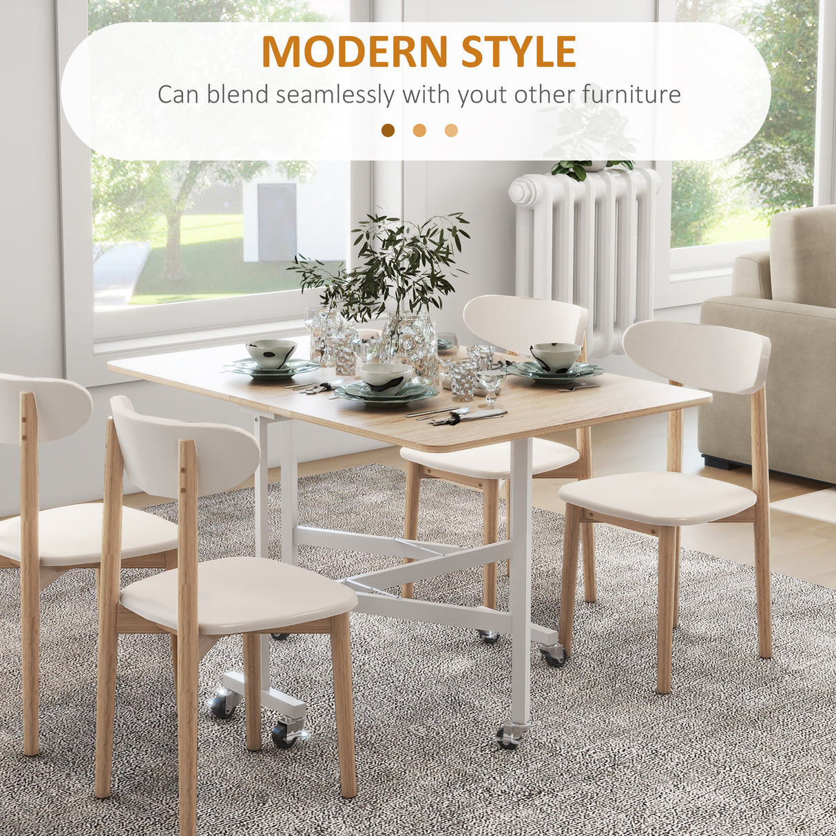 easycomfort easycomfort tavolo pieghevole moderno a 2 ribalte con rotelle in mdf e acciaio 120x80x73cm marrone