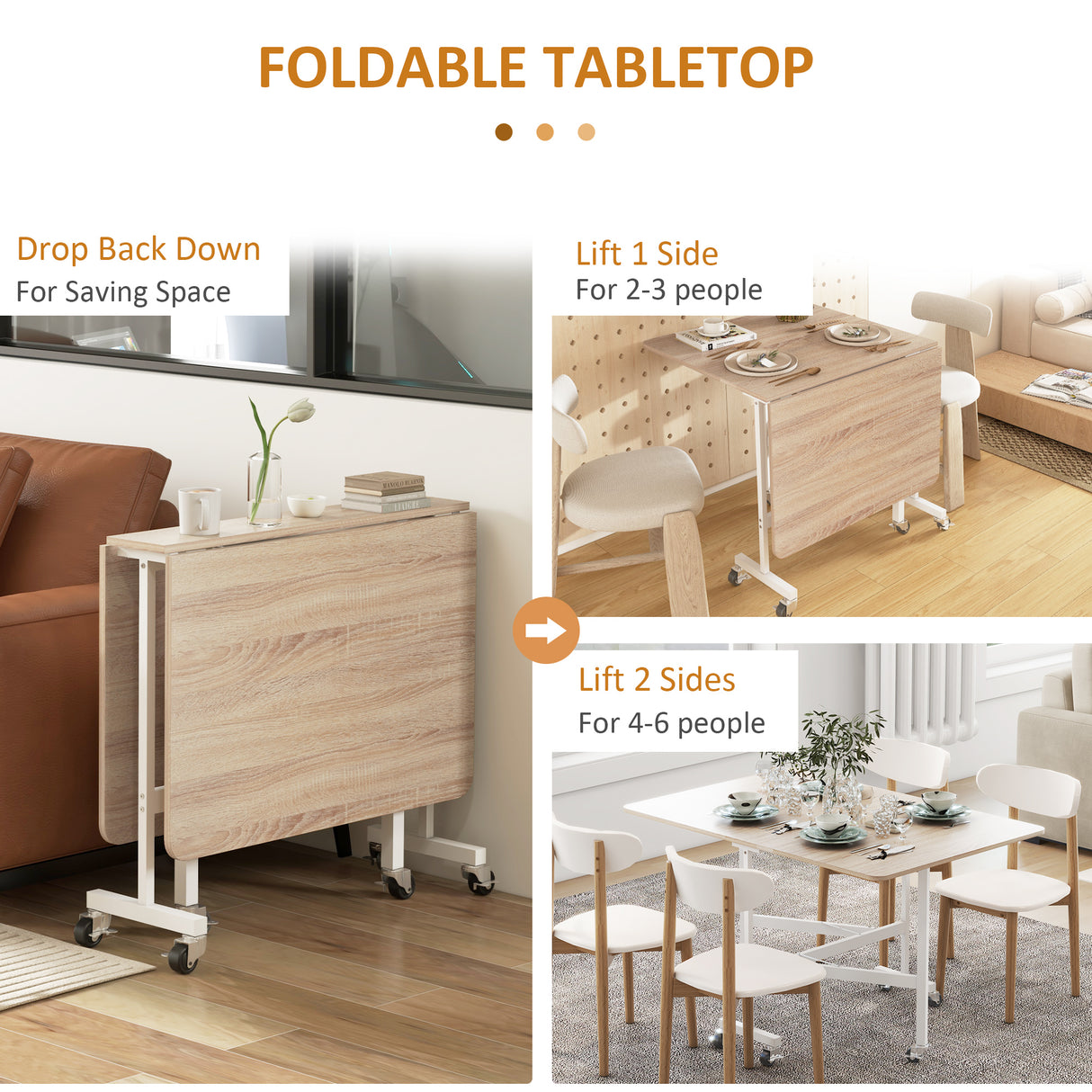easycomfort easycomfort tavolo pieghevole moderno a 2 ribalte con rotelle in mdf e acciaio 120x80x73cm marrone