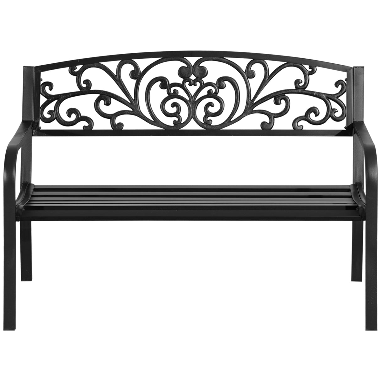 easycomfort easycomfort panchina da giardino in metallo con schienale decorato 127x60x87cm nero