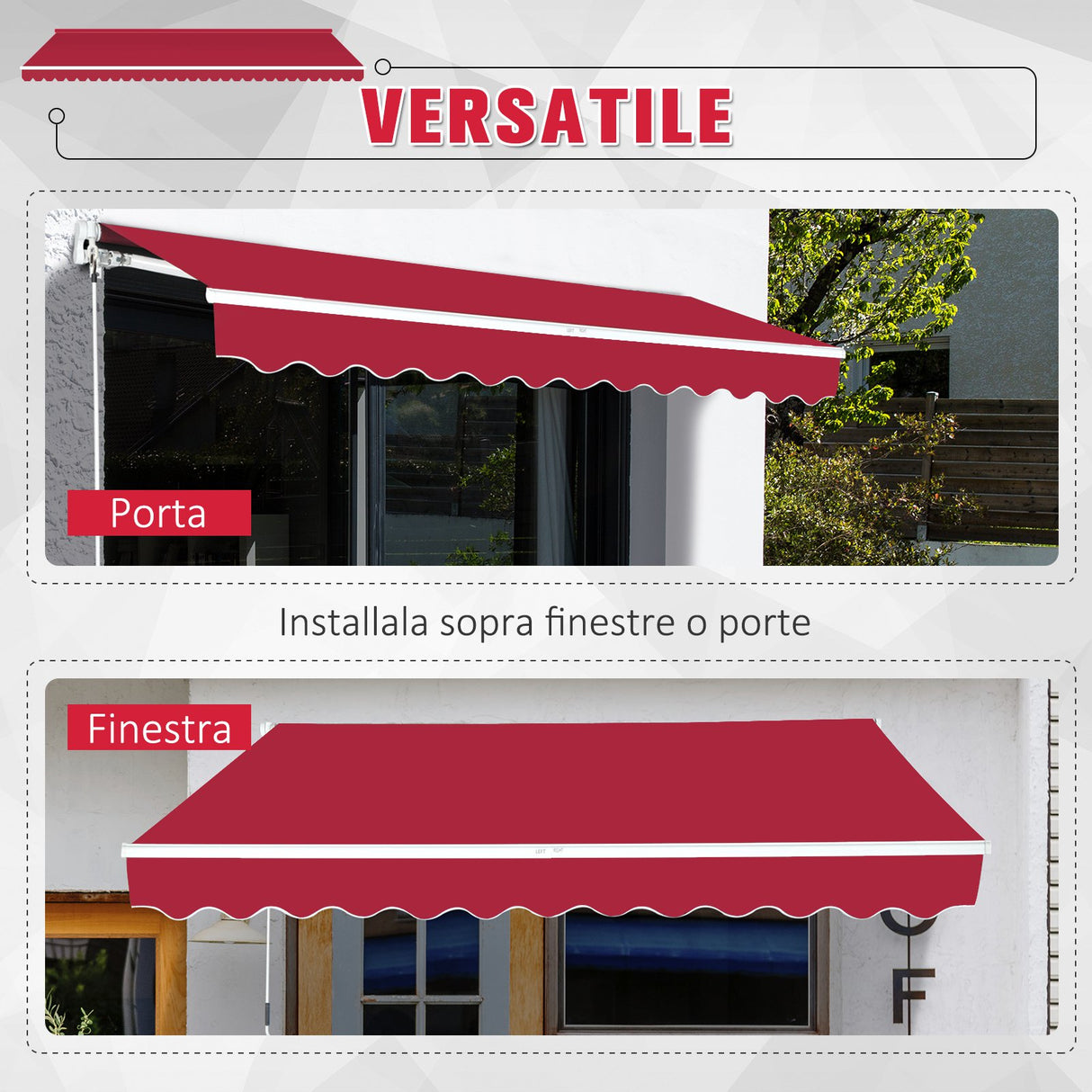 easycomfort easycomfort tenda da sole per esterno avvolgibile a parete impermeabile in poliestere rosso bordeaux 3x2.5m ean 8055776914497