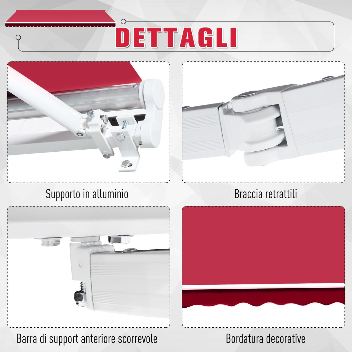 easycomfort easycomfort tenda da sole per esterno avvolgibile a parete impermeabile in poliestere rosso bordeaux 3x2.5m ean 8055776914497