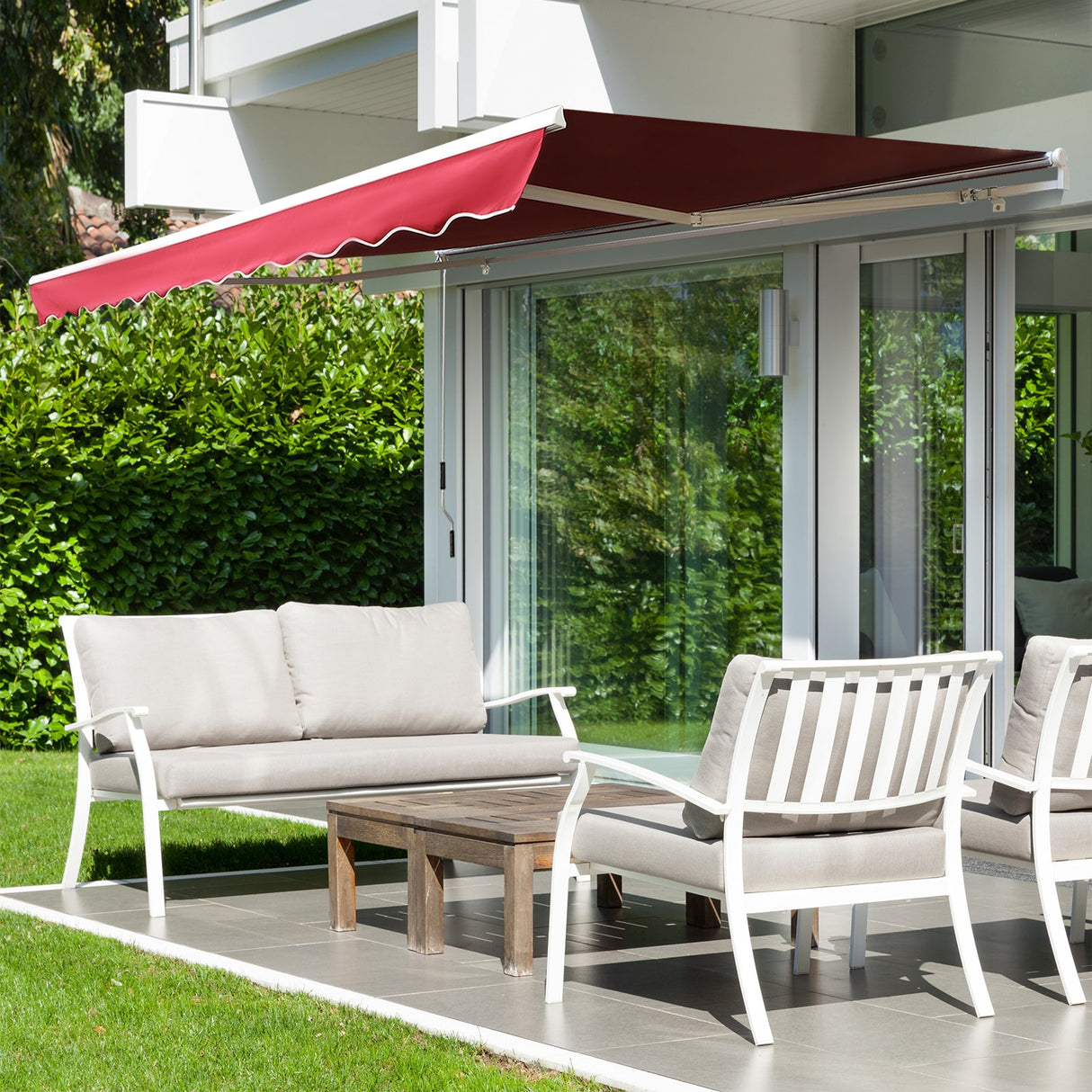easycomfort easycomfort tenda da sole per esterno avvolgibile a parete impermeabile in poliestere rosso bordeaux 3x2.5m ean 8055776914497