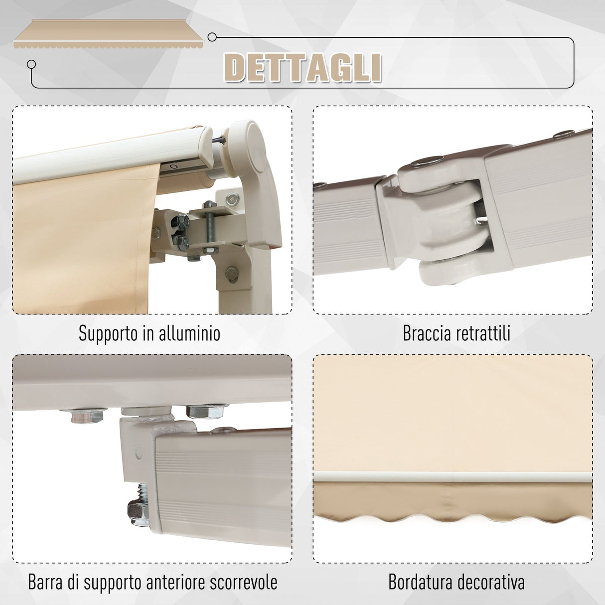 easycomfort easycomfort tenda da sole a braccio avvolgibile manuale a parete in poliestere impermeabile beige 395x245m ean 8055776913872