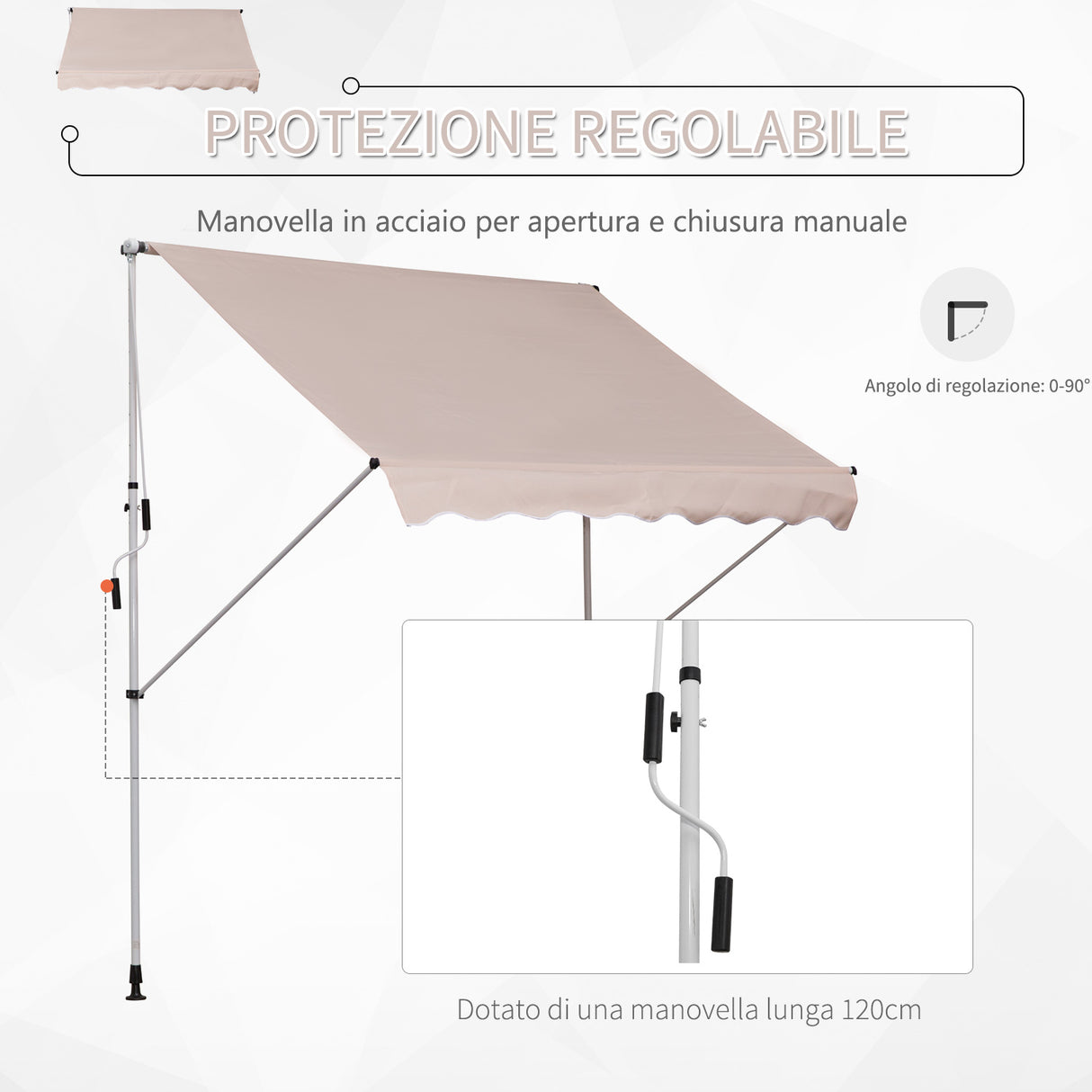 easycomfort easycomfort tenda da sole con manovella telaio telescopico e angolo regolabile beige 200x150cm ean 8054144130965