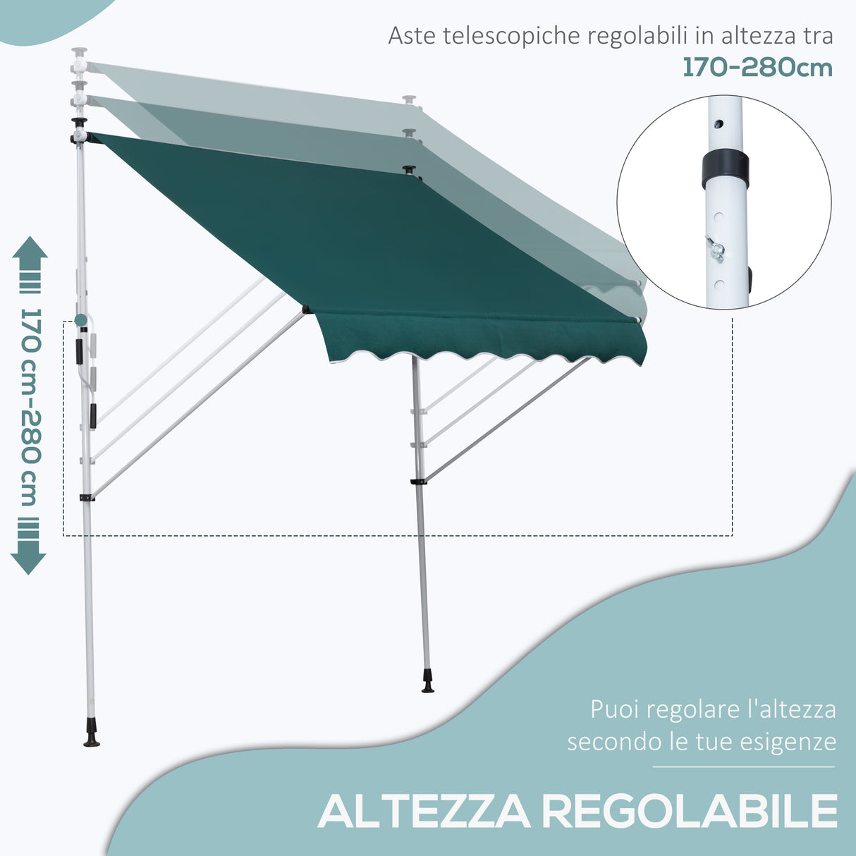 easycomfort easycomfort tenda da sole con manovella telaio telescopico e angolo regolabile verde 200x150cm ean 8054144132723