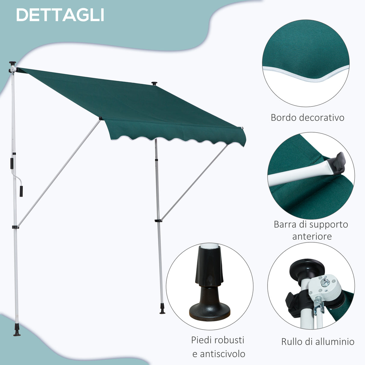 easycomfort easycomfort tenda da sole con manovella telaio telescopico e angolo regolabile verde 200x150cm ean 8054144132723