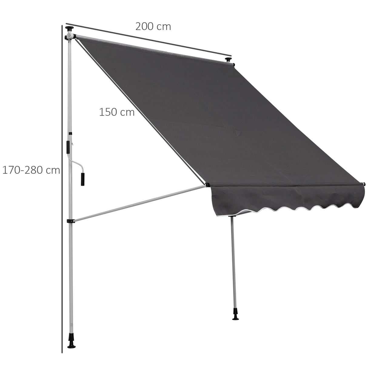 easycomfort easycomfort tenda da sole con manovella telaio telescopico e angolo regolabile grigio 200x150cm ean 8054144131016