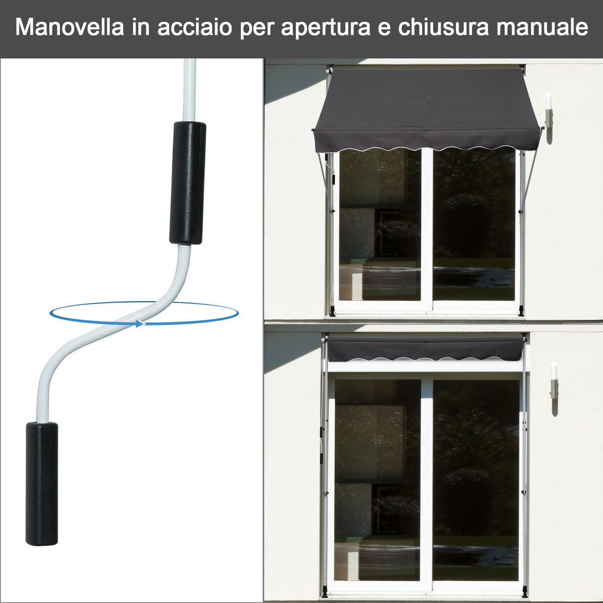 easycomfort easycomfort tenda da sole con manovella telaio telescopico e angolo regolabile grigio 200x150cm ean 8054144131016