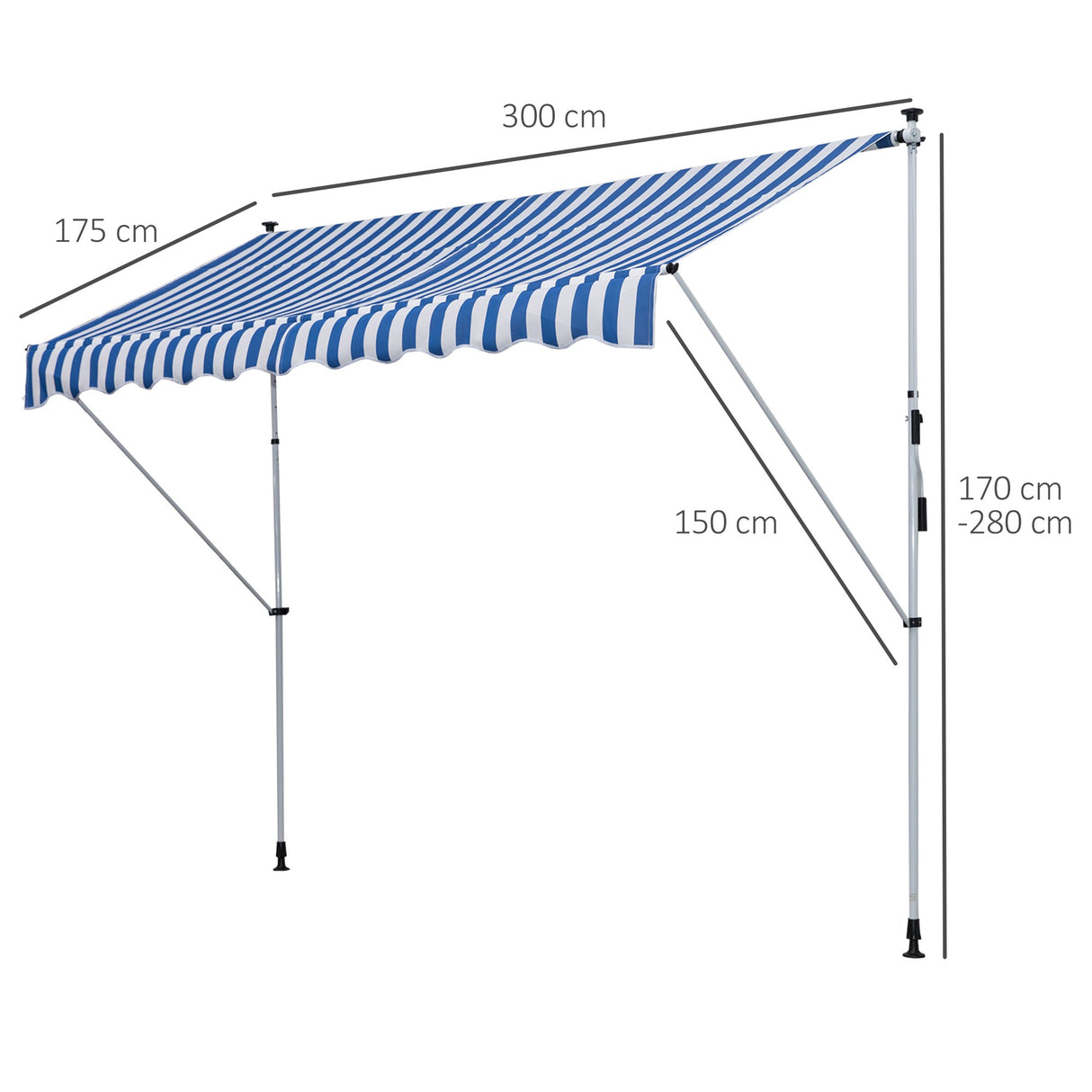 easycomfort easycomfort tenda da sole a bracci 3x1 5m con manovella e struttura telescopica bianco e blu