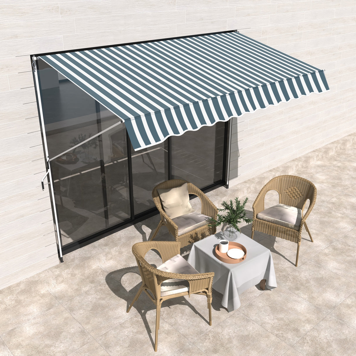 easycomfort easycomfort tenda da sole a bracci 3x1 5m con manovella e struttura telescopica bianco e verde