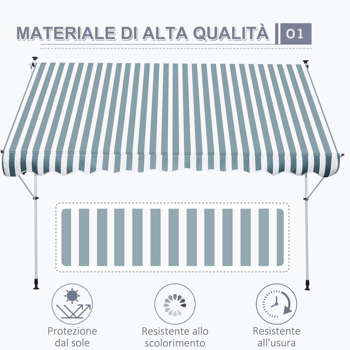 easycomfort easycomfort tenda da sole a bracci 3x1 5m con manovella e struttura telescopica bianco e verde