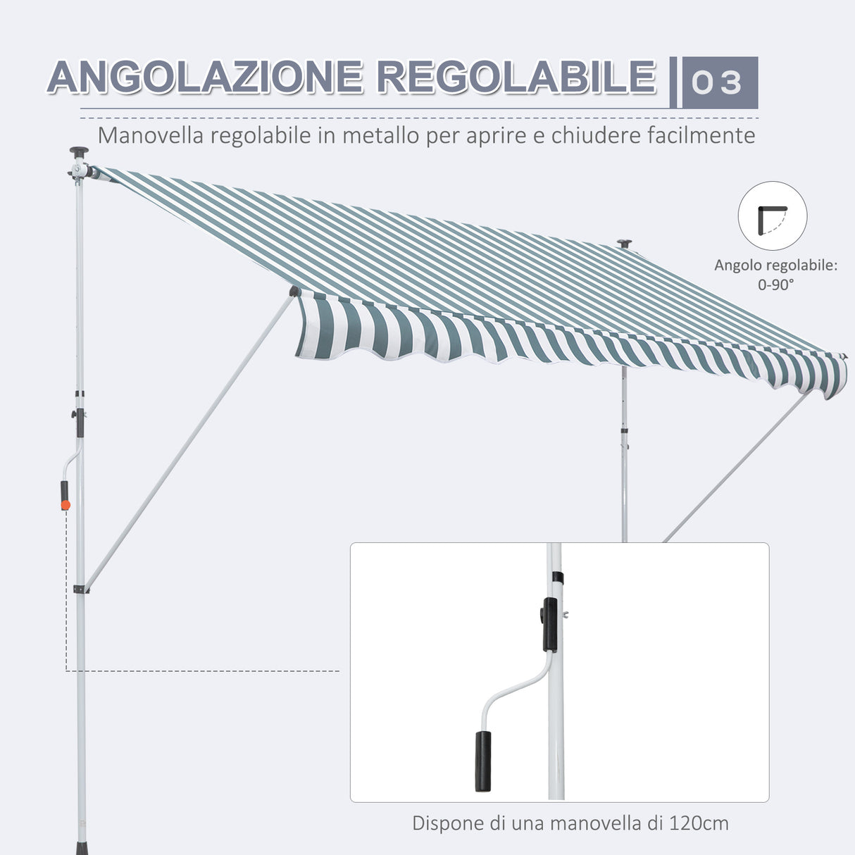 easycomfort easycomfort tenda da sole a bracci 3x1 5m con manovella e struttura telescopica bianco e verde