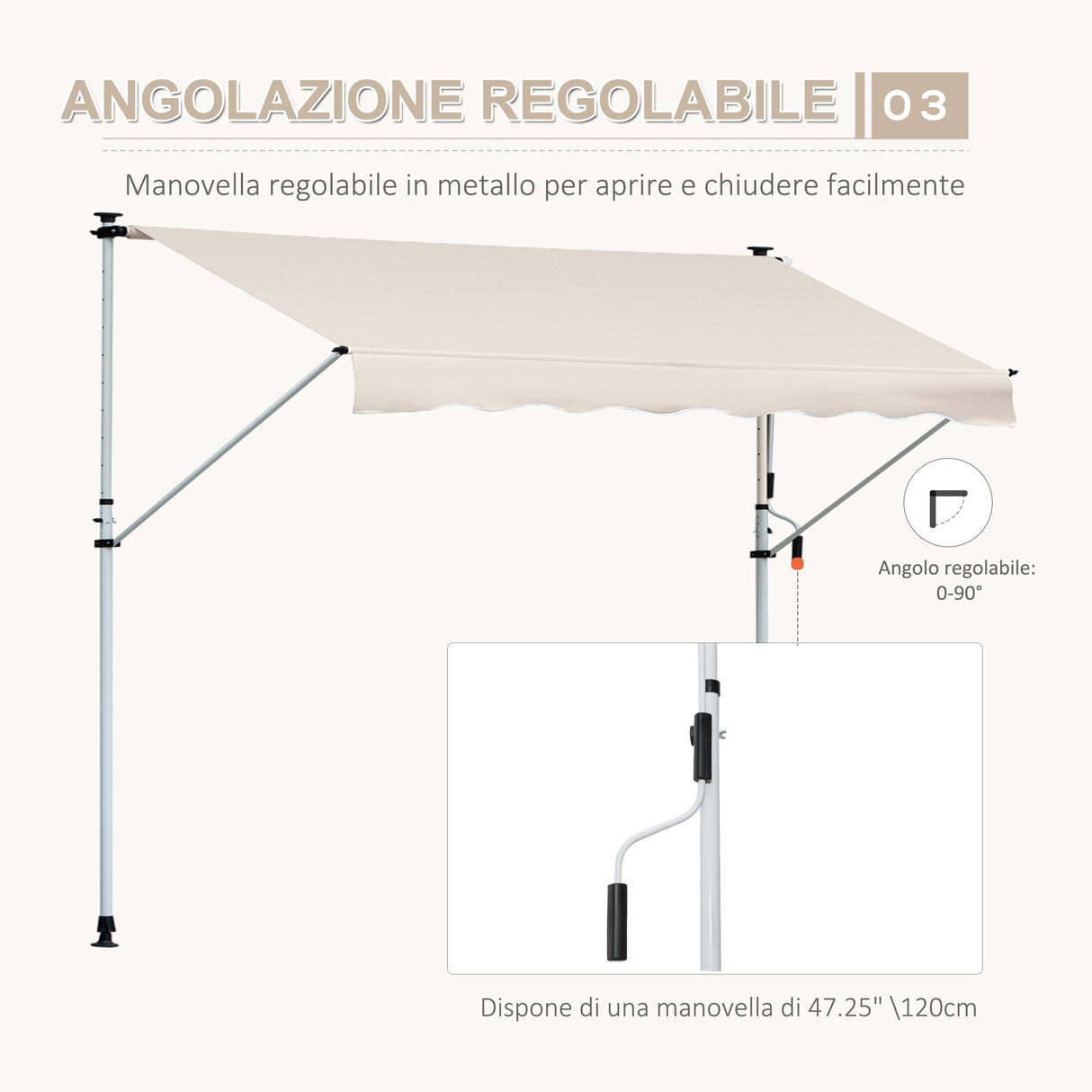easycomfort easycomfort tenda da sole a bracci telescopica con manovella metallo e poliestere ean 8055776910819