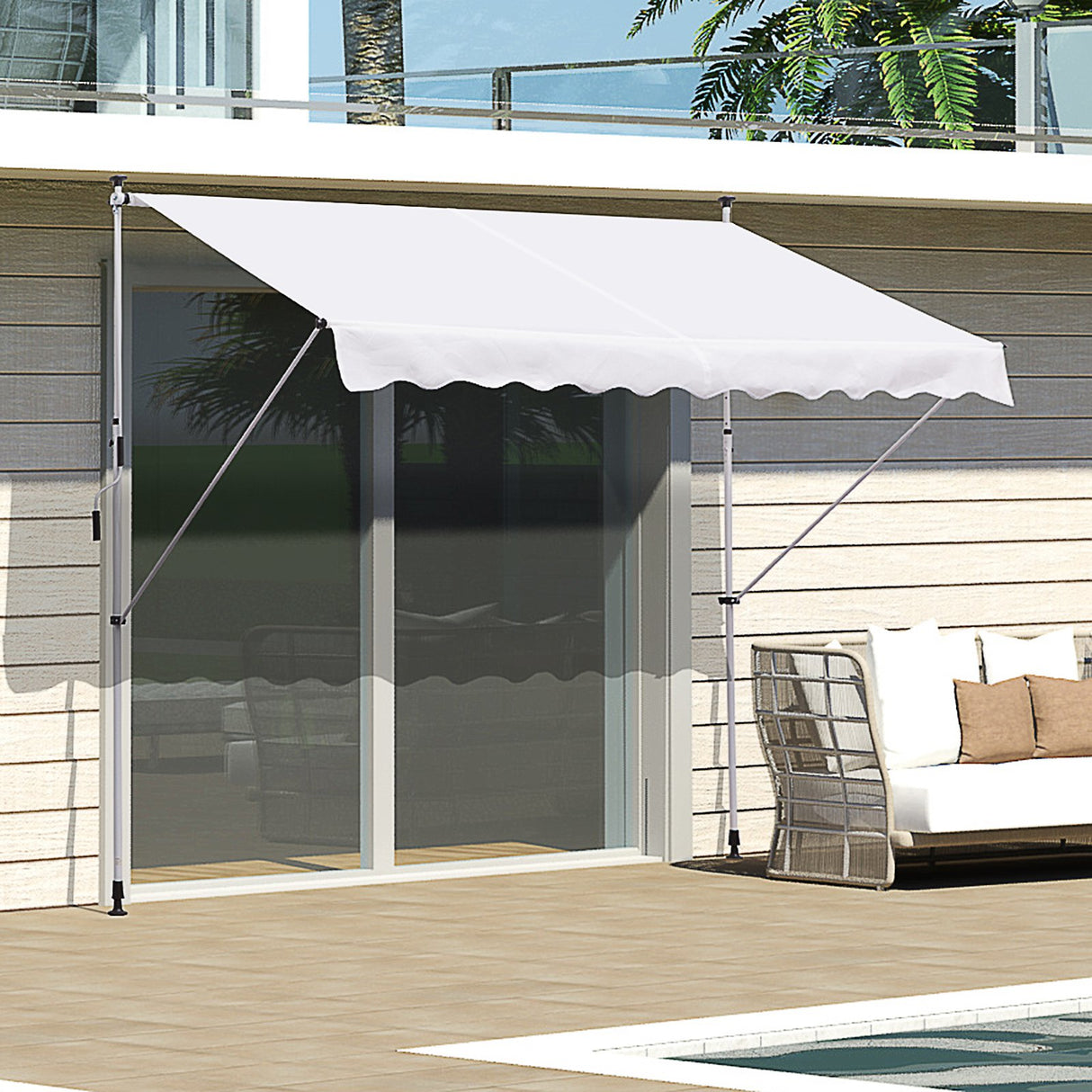 easycomfort easycomfort tenda da sole a muro con pali di supporto bianca 300x150cm ean 8054144133546
