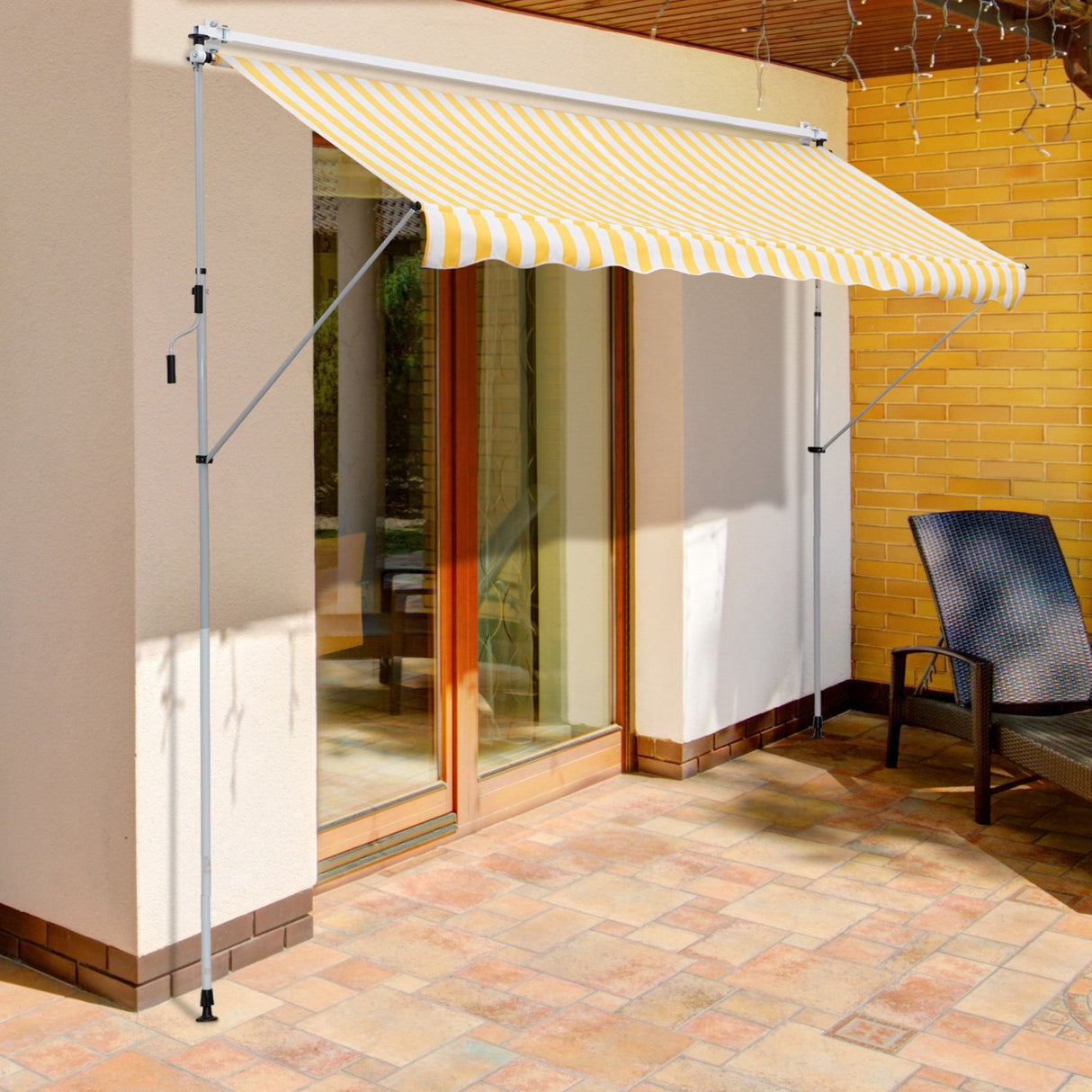 easycomfort easycomfort tenda da sole a muro con pali di supporto bianco e giallo 300x150cm ean 8054144130545