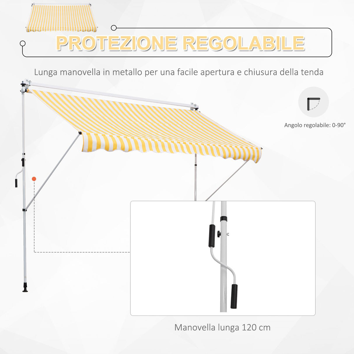 easycomfort easycomfort tenda da sole a muro con pali di supporto bianco e giallo 300x150cm ean 8054144130545