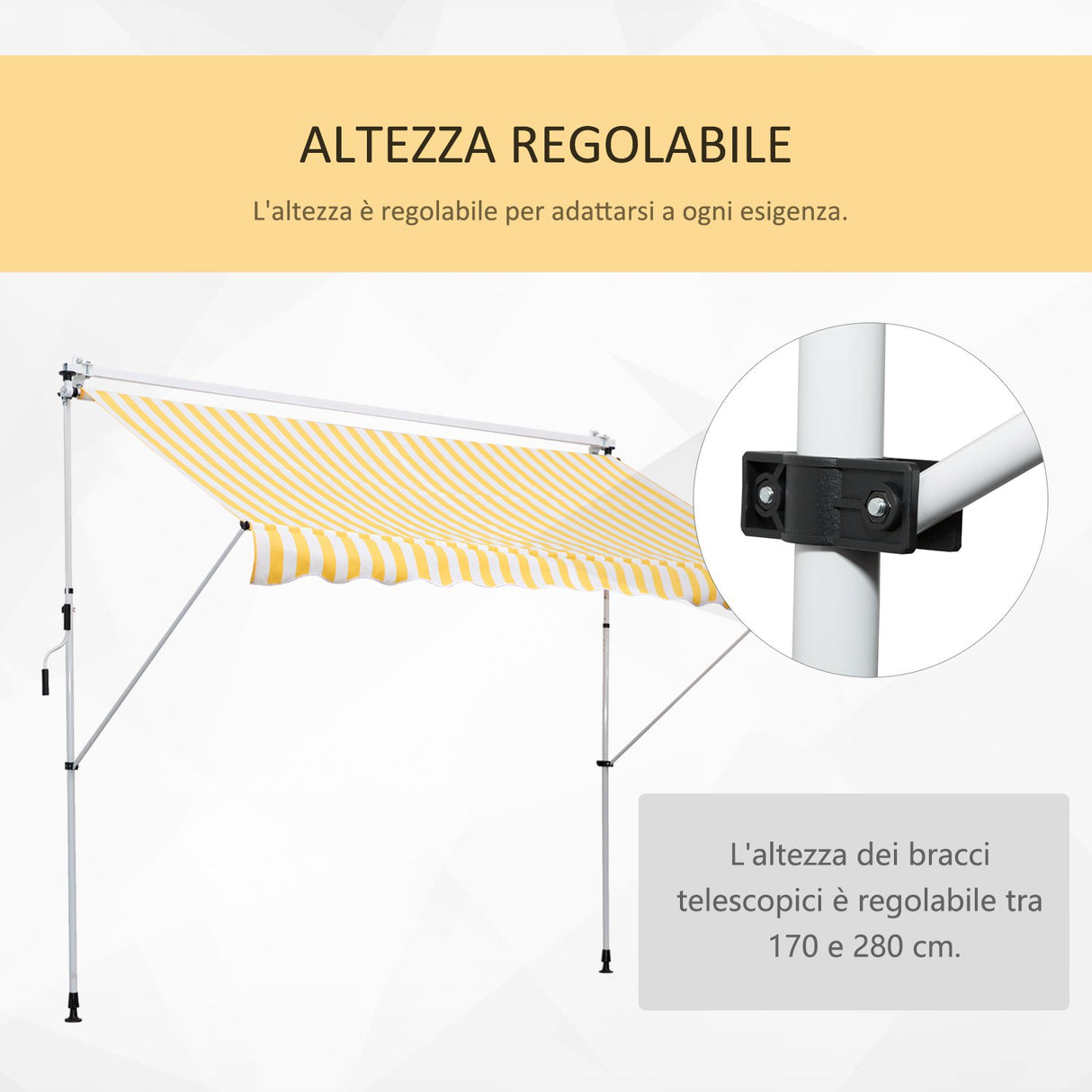 easycomfort easycomfort tenda da sole a muro con pali di supporto bianco e giallo 300x150cm ean 8054144130545