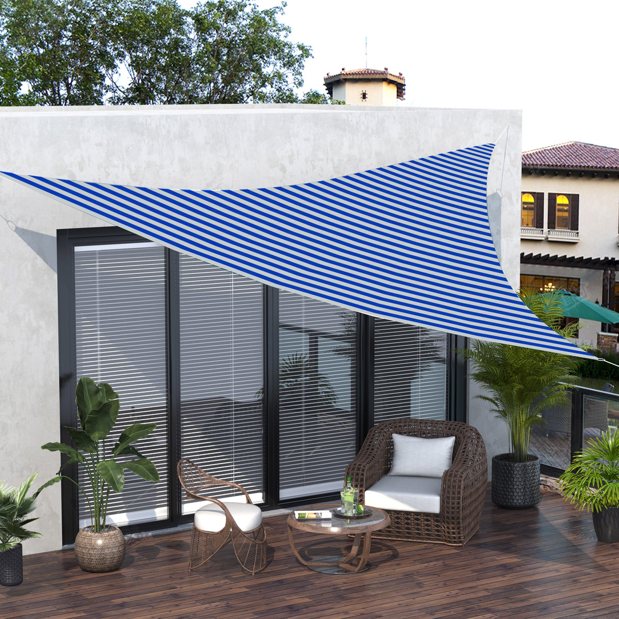 easycomfort easycomfort tenda da sole vela ombreggiante triangolare 5x5x5m anti uv e traspirante in hdpe bianca e blu