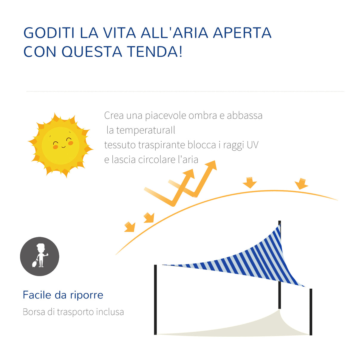 easycomfort easycomfort tenda da sole vela ombreggiante triangolare 5x5x5m anti uv e traspirante in hdpe bianca e blu