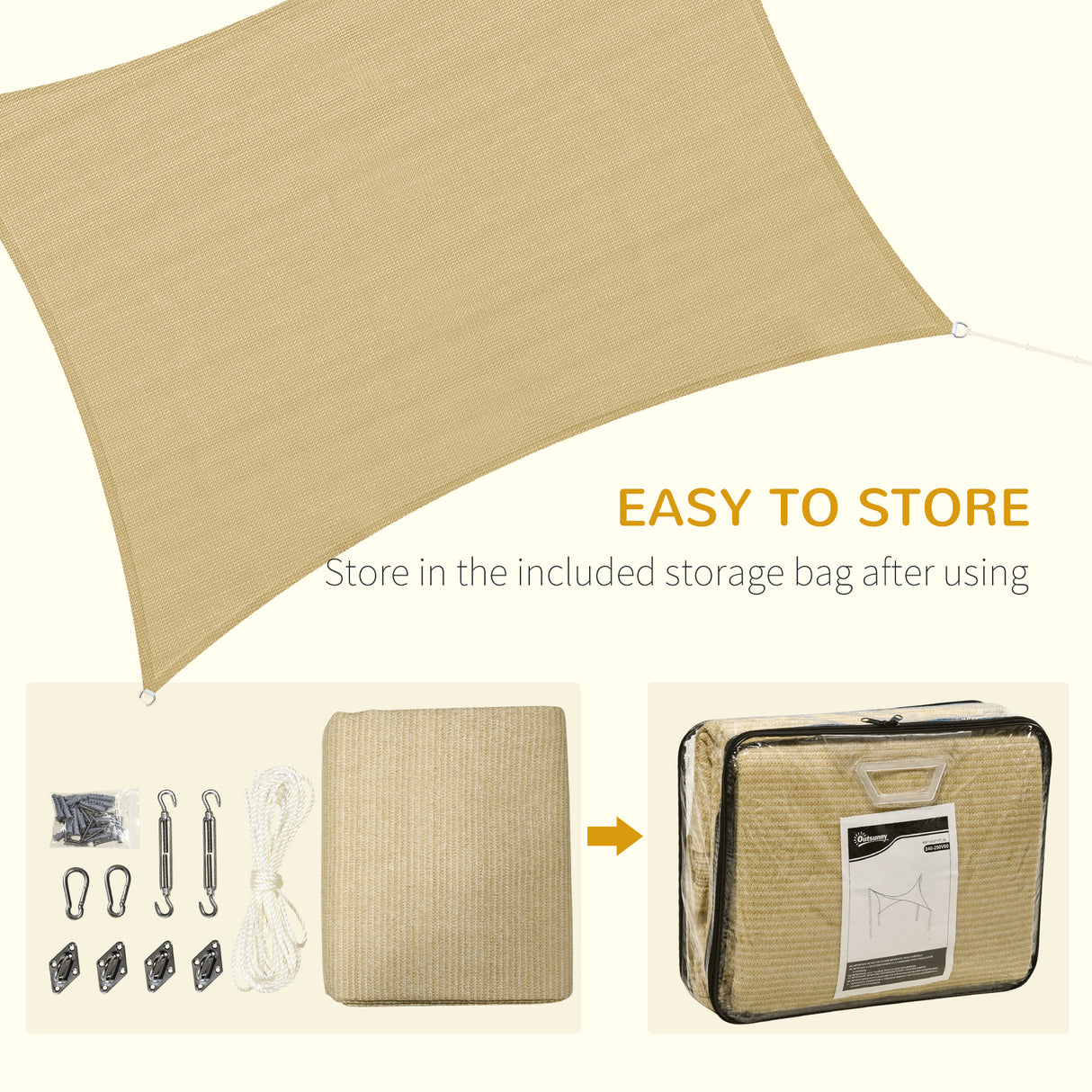 easycomfort easycomfort vela ombreggiante rettangolare 4x3 m beige in hdpe con accessori e borsa da viaggio inclusi
