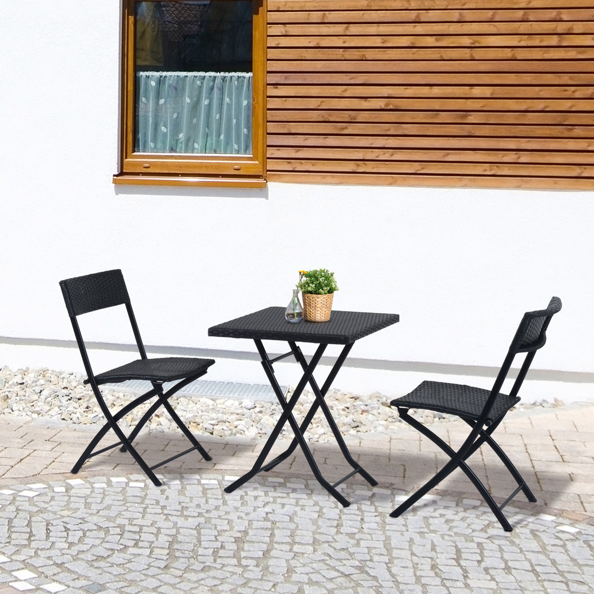 easycomfort easycomfort mobili da giardino in rattan set 1 tavolino e 2 sedie da giardino pieghevoli 3pz nero ean 8055776910192