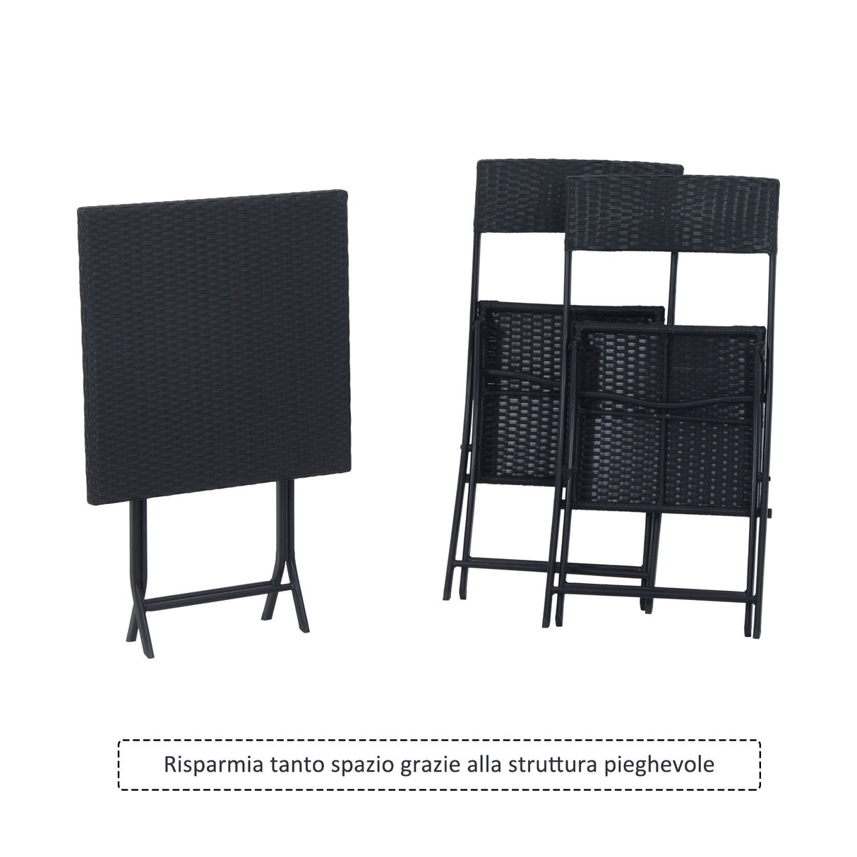 easycomfort easycomfort mobili da giardino in rattan set 1 tavolino e 2 sedie da giardino pieghevoli 3pz nero ean 8055776910192