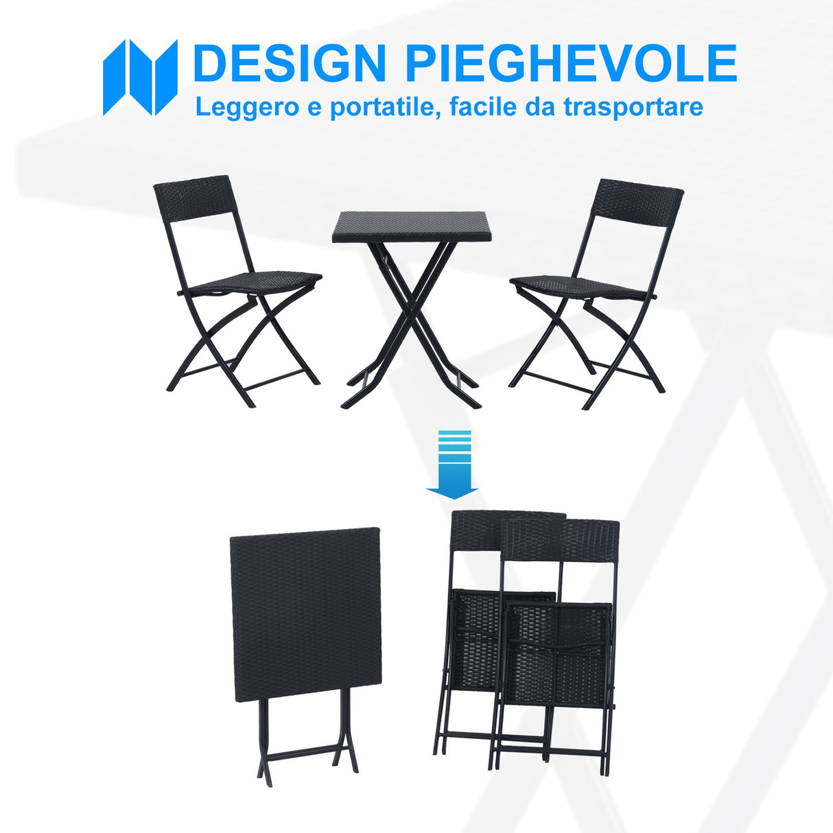 easycomfort easycomfort mobili da giardino in rattan set 1 tavolino e 2 sedie da giardino pieghevoli 3pz nero ean 8055776910192