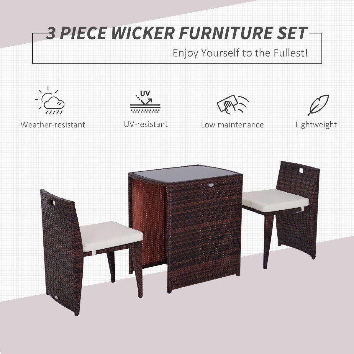 easycomfort easycomfort set mobili da giardino in rattan e ferro 3 pz set di tavolino e sedia con cuscino marrone e nero ean 8055776912479