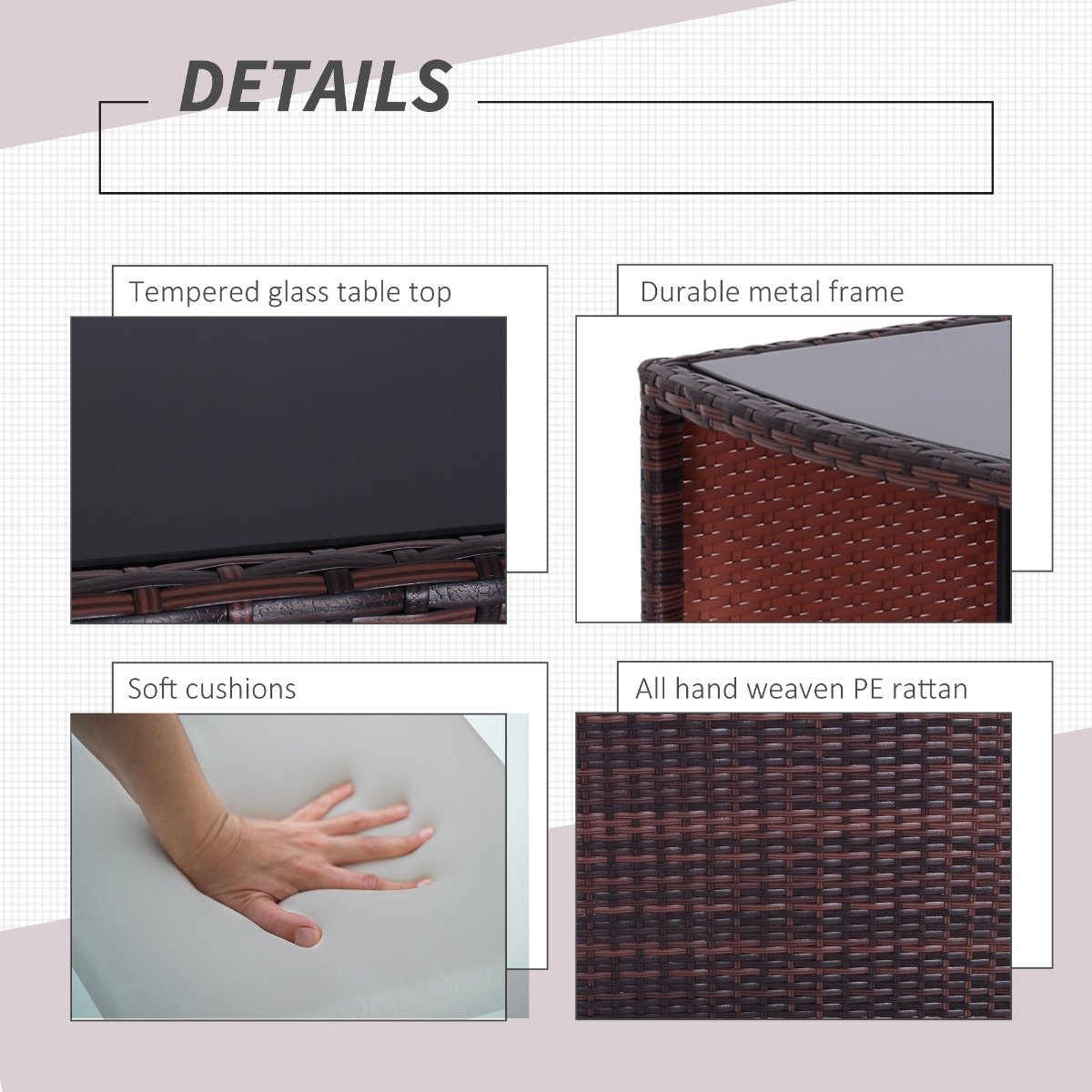 easycomfort easycomfort set mobili da giardino in rattan e ferro 3 pz set di tavolino e sedia con cuscino marrone e nero ean 8055776912479