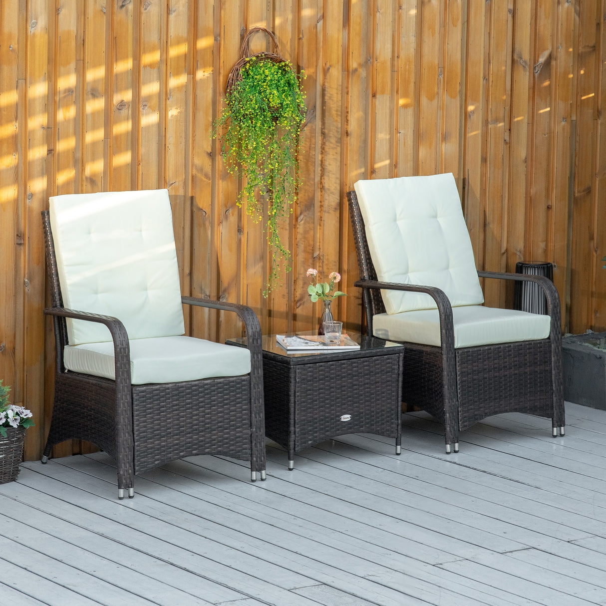 easycomfort easycomfort set mobili da giardino in rattan pe con tavolino e 2 sedie con cuscini sfoderabili marrone e crema