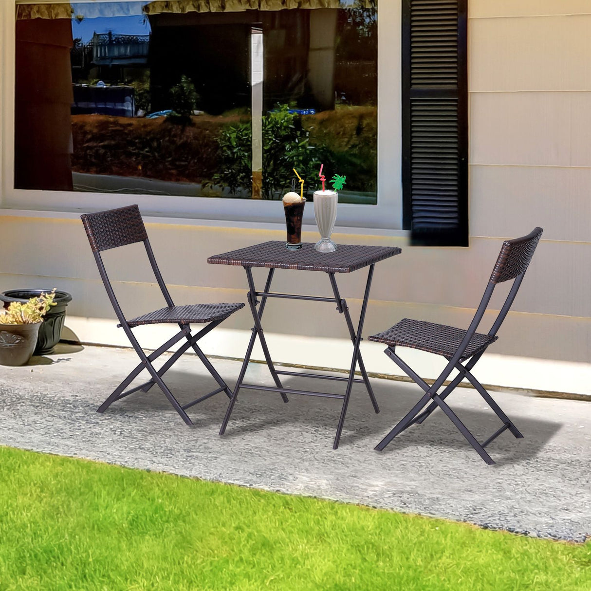 easycomfort easycomfort mobili da giardino in rattan set 1 tavolino e 2 sedie da giardino pieghevoli 3pz marrone ean 8054144138763