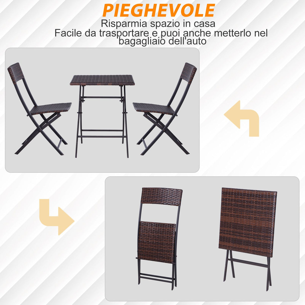 easycomfort easycomfort mobili da giardino in rattan set 1 tavolino e 2 sedie da giardino pieghevoli 3pz marrone ean 8054144138763