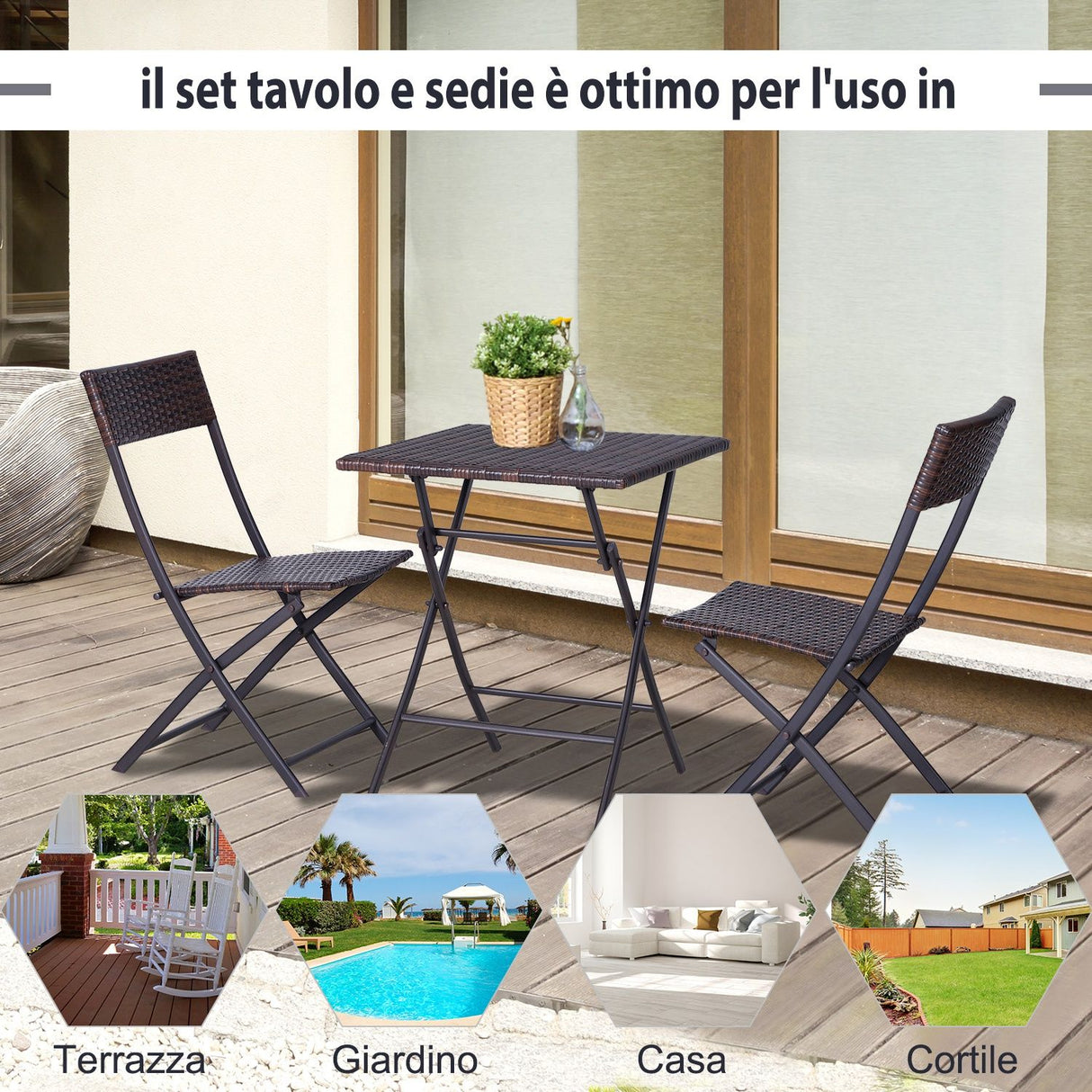 easycomfort easycomfort mobili da giardino in rattan set 1 tavolino e 2 sedie da giardino pieghevoli 3pz marrone ean 8054144138763