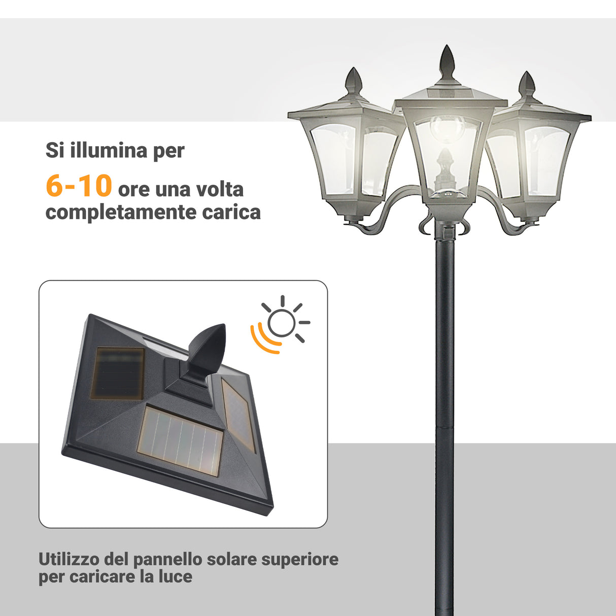 easycomfort easycomfort lampione da giardino led a energia solare nero 182.5cm