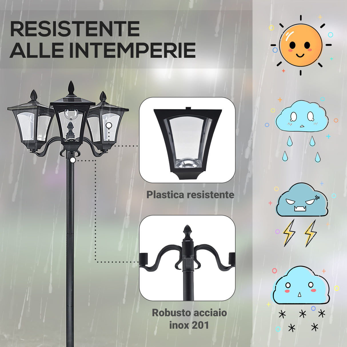 easycomfort easycomfort lampione da giardino led a energia solare nero 182.5cm