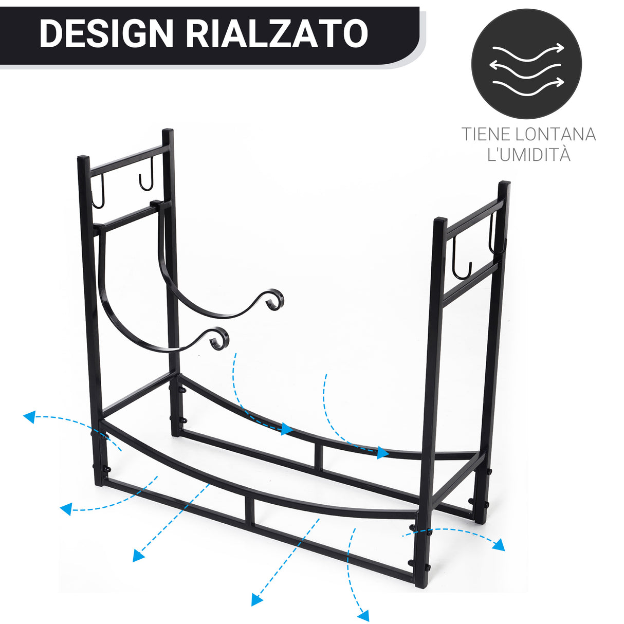 easycomfort easycomfort portalegna da interno ed esterno in metallo con paletta scopa attizzatoio e pinza nero 84x33x76cm