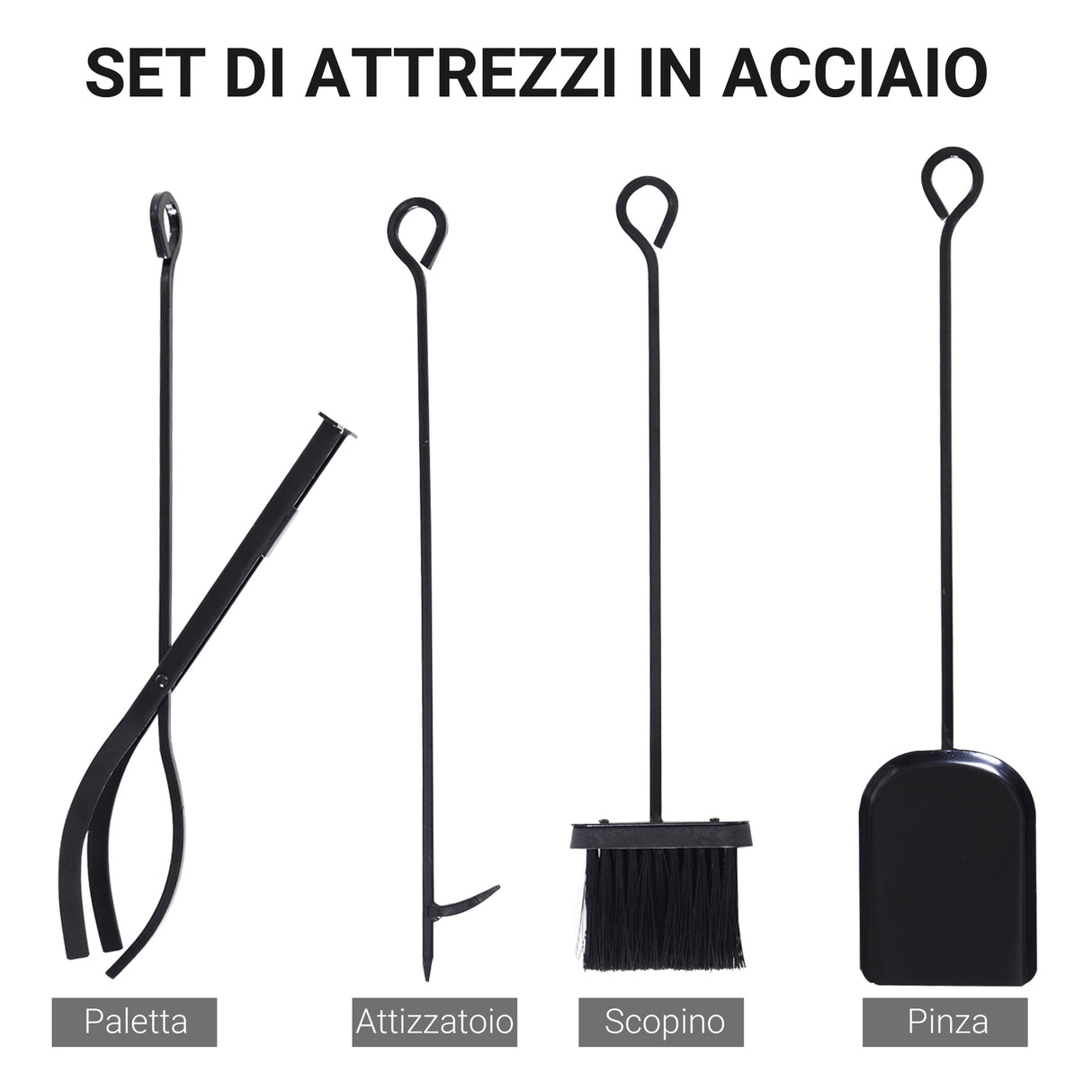 easycomfort easycomfort portalegna da interno ed esterno salvaspazio in metallo con paletta scopino attizzatoio e pinza 34x34x111cm nero