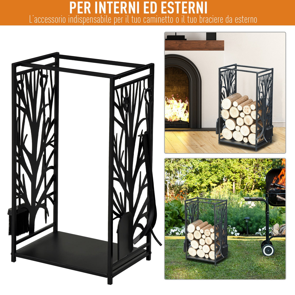 easycomfort easycomfort potalegna per camino in acciaio nero e antiruggine con accessori 46 x 29 x 70cm ean 8054111843690