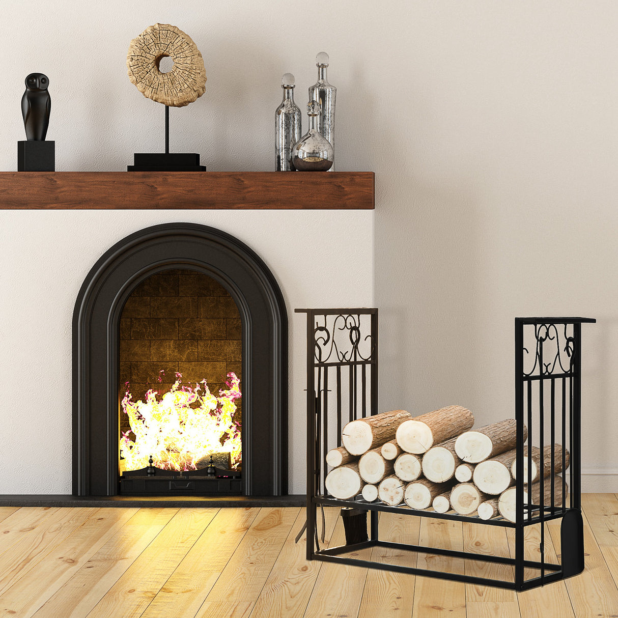 easycomfort easycomfort portalegna in acciaio nero per interni ed esterni con 4 attrezzi inclusi ean 8054111846028