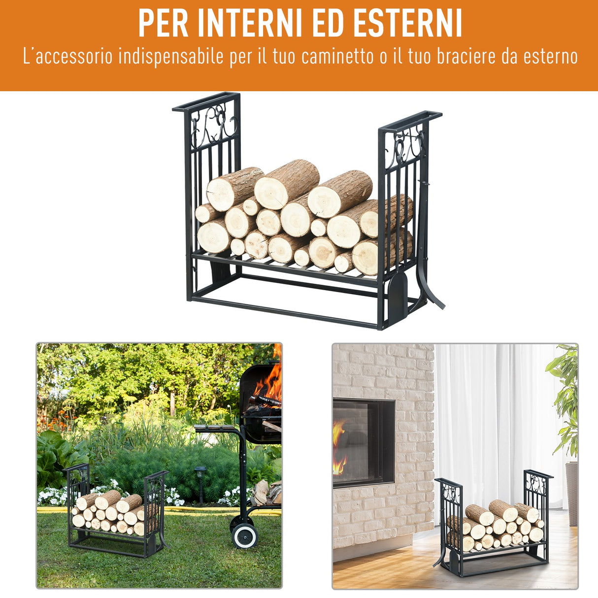 easycomfort easycomfort portalegna in acciaio nero per interni ed esterni con 4 attrezzi inclusi ean 8054111846028