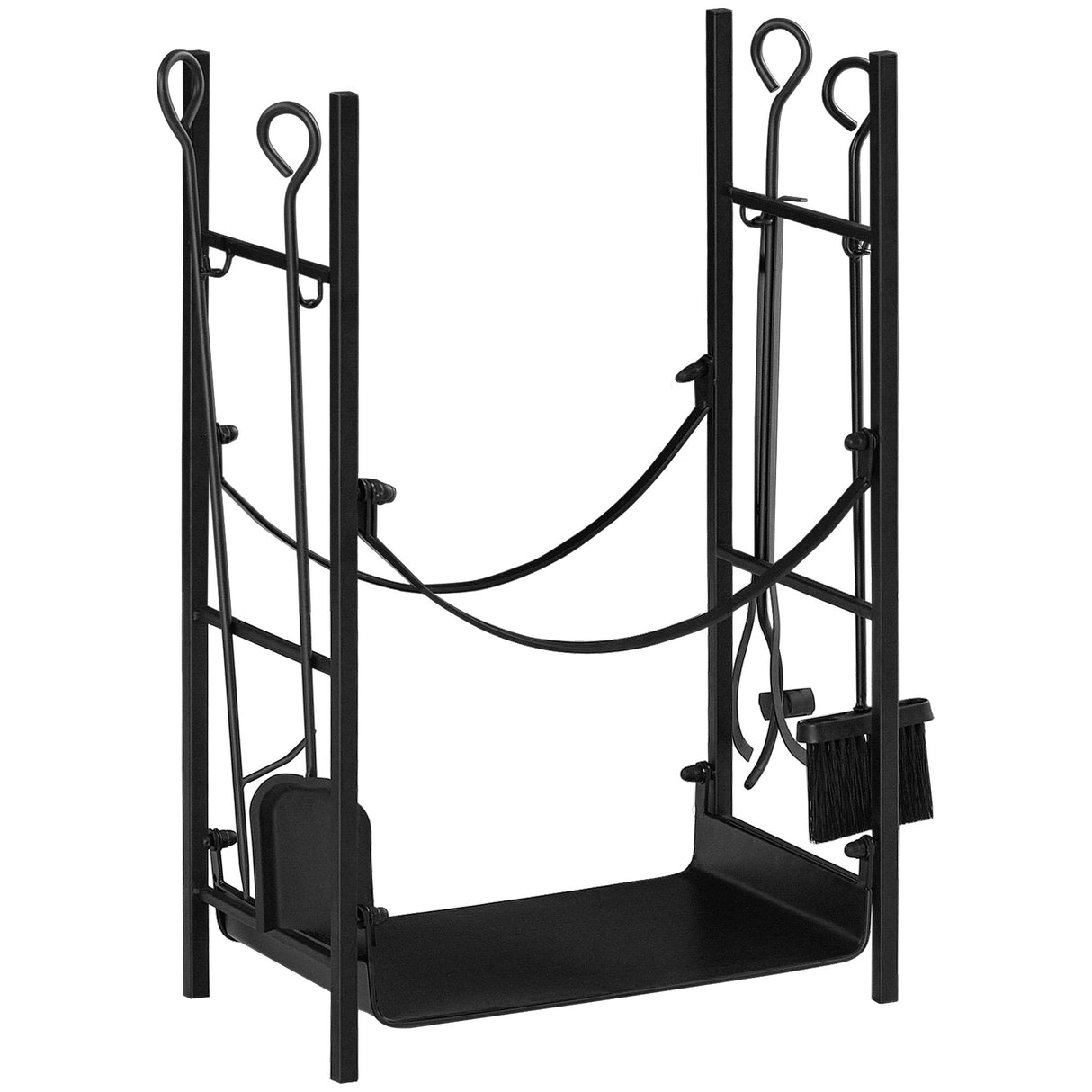 easycomfort easycomfort portalegna da interno ed esterno in metallo con paletta scopa attizzatoio e pinza nero