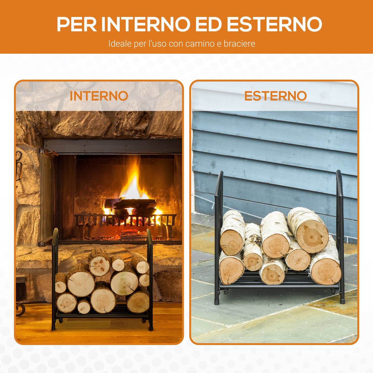 easycomfort easycomfort portalegna per camino da interno ed esterno in metallo con base rialzata per 50kg di legna 39.5x31.5x39.5cm nero