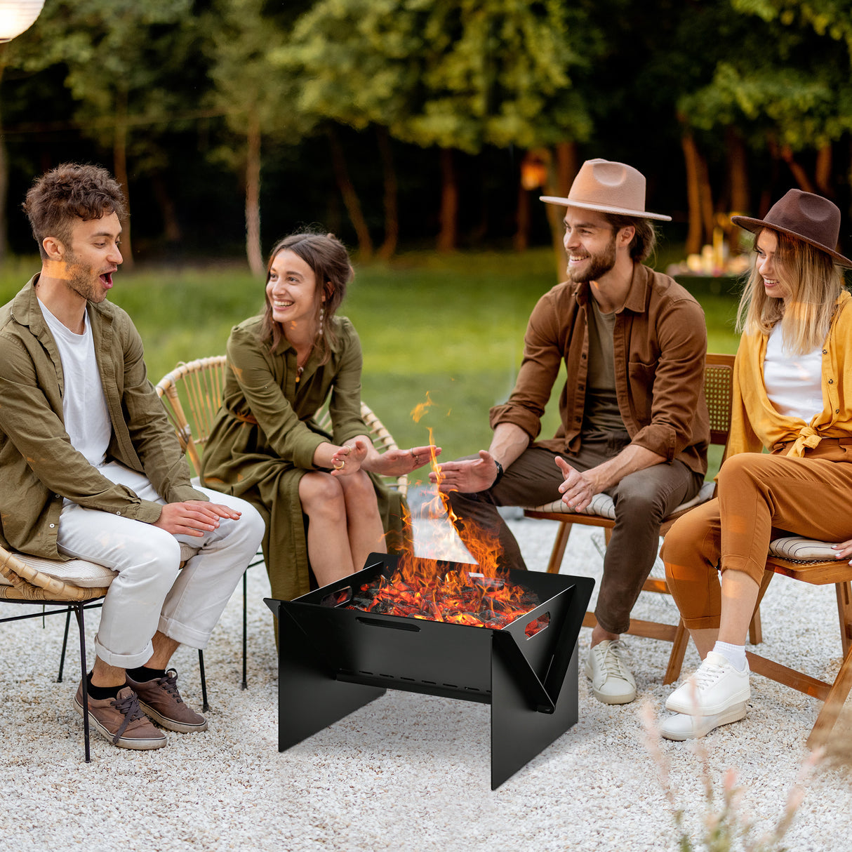 easycomfort easycomfort braciere da giardino in acciaio quadrato con maniglie 50x45x30cm nero