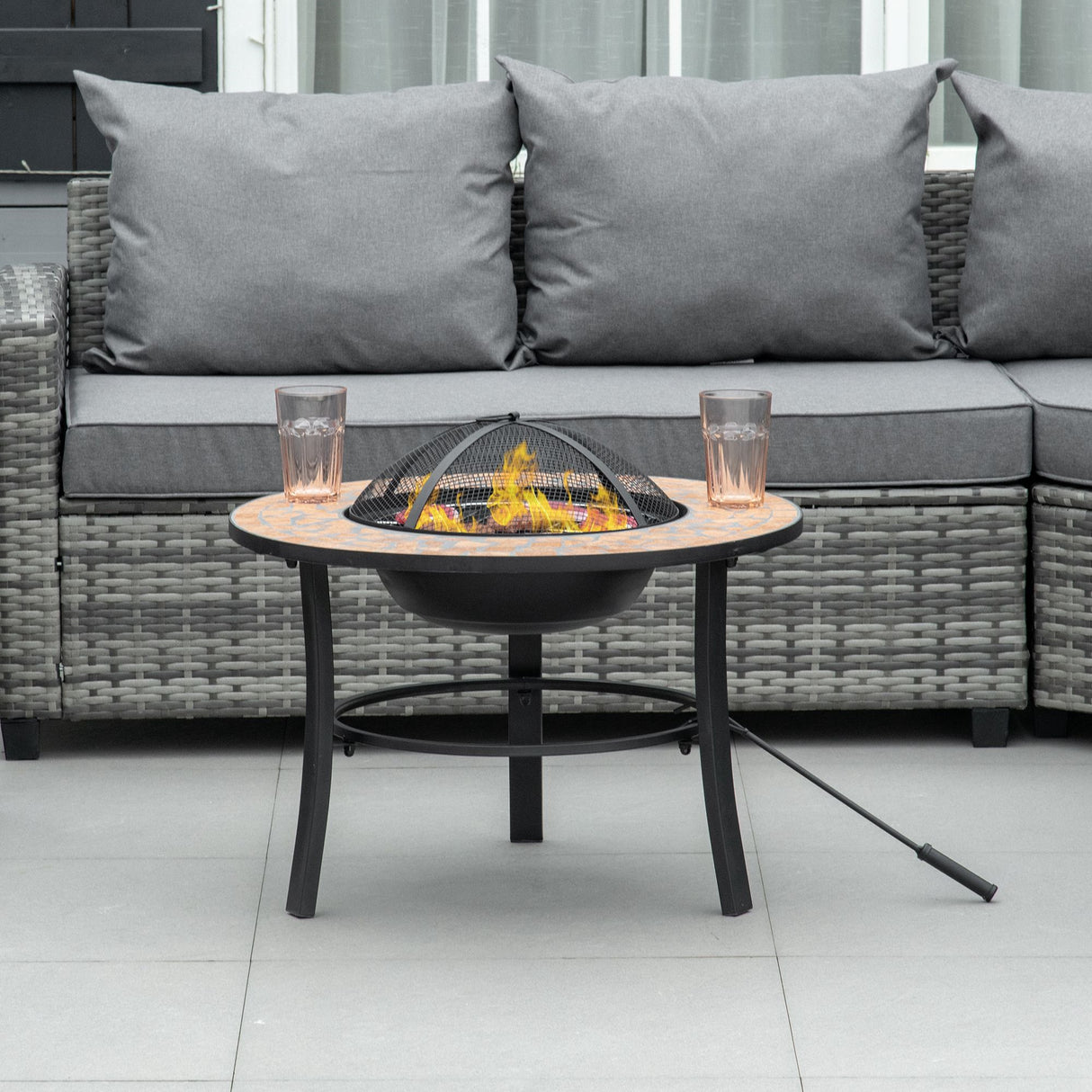 easycomfort easycomfort braciere da giardino con coperchio parascintille attizzatoio e piano dappoggio in ceramica 68x68x45cm nero