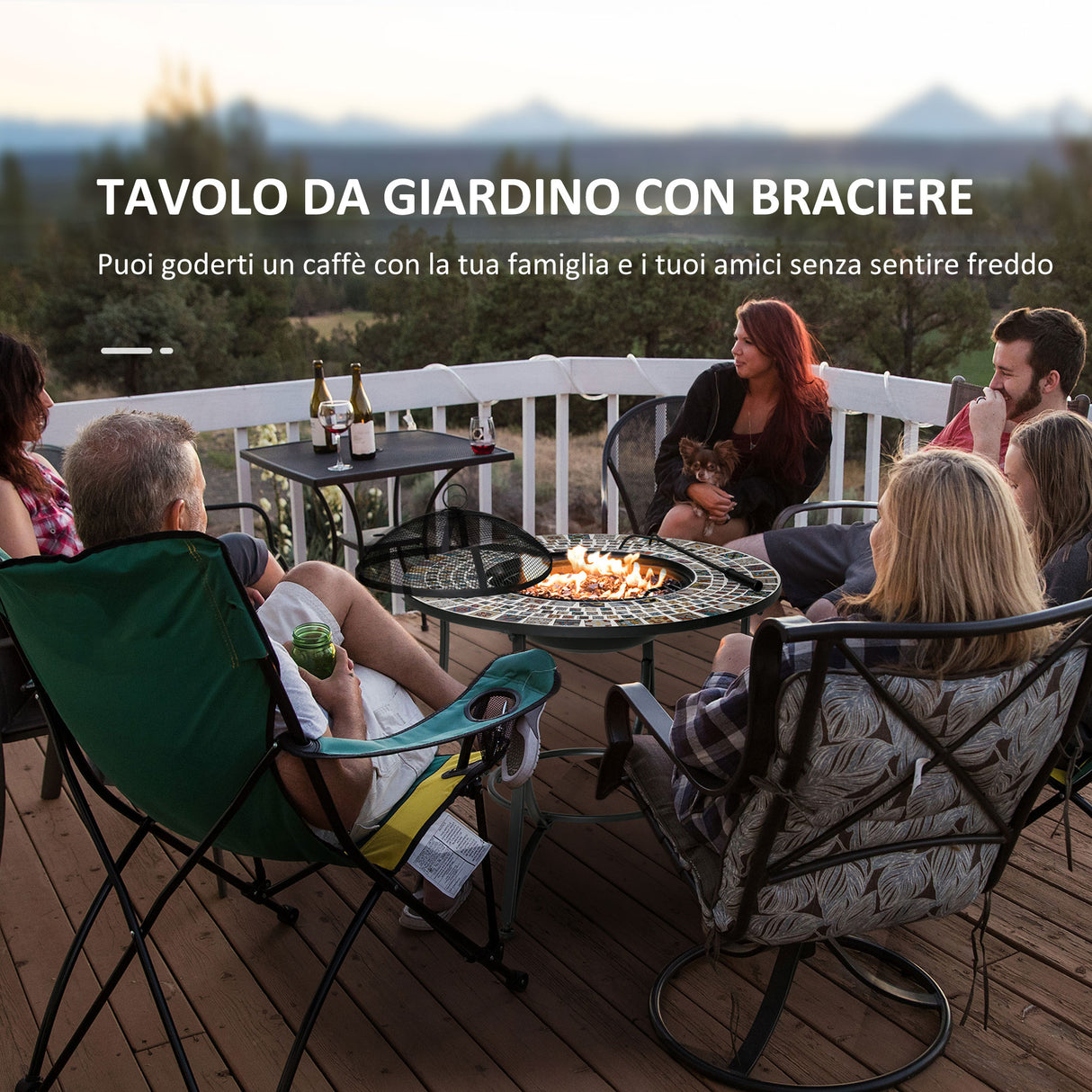 easycomfort easycomfort braciere da esterno 3 in 1 con tavolino griglia per barbecue e attizzatoio metallo e ceramica 75x75x60cm