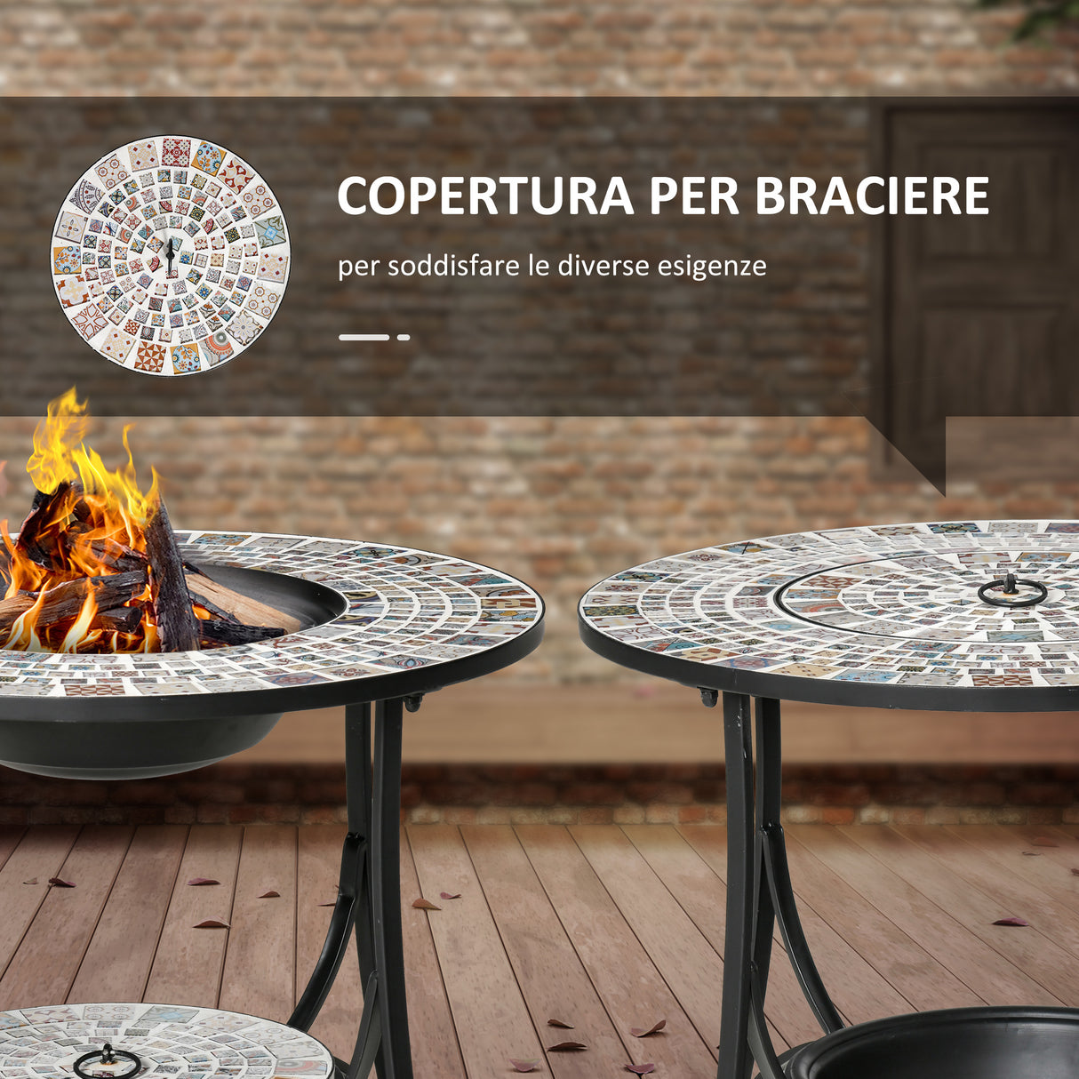 easycomfort easycomfort braciere da esterno 3 in 1 con tavolino griglia per barbecue e attizzatoio metallo e ceramica 75x75x60cm